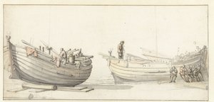 Studie von zwei Fischerbooten mit Figuren von Willem van de Velde (II) (attributed to)