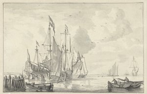 Meeresansicht mit einigen Schiffen in ruhigem Wasser bei der Küste von Willem van de Velde (II)
