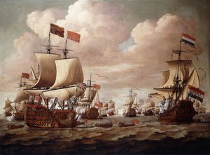 Die englischen und niederländischen Flotten tauschen Grüße auf See mit der "Prince" und der "Gouden Leeuw" im Vordergrund, 1684 von Willem van de Velde