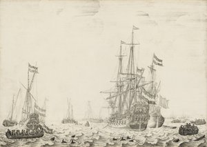 Niederländische Schiffe in Küstennähe, frühe 1650er Jahre von Willem van de Velde I
