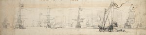 Eine Staatsyacht unter Segel und Schiffe vor Anker, ca. 1665 von Willem van de Velde the Younger