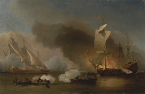 Ein Gefecht zwischen englischen Schiffen und Barbaresken-Korsaren