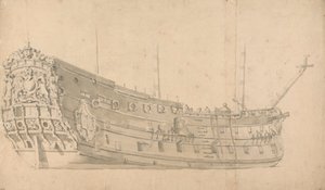 Ein englisches Kriegsschiff, Steuerbordansicht: Möglicherweise die Victory