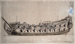 Britisches Viertklassenschiff mit 42 Kanonen, um 1675