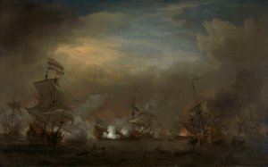 Nächtliche Seeschlacht zwischen Cornelis Tromp auf der Gouden Leeuw und Sir Edward Spragge auf der Royal Prince