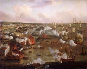 Das Verbrennen französischer Schiffe in der Schlacht von La Hogue, 23. Mai 1692, späte 17. Jahrhundert (Öl auf Leinwand) von Willem van de Velde the Younger