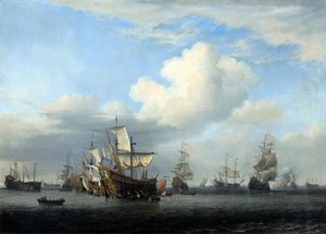 Die erbeutete Swiftsure, Seven Oaks, Loyal George und Convertine..., um 1666 von Willem van de Velde the Younger
