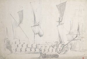 Ein englisches Viertklasseschiff bei leichtem Wind, ca. 1681 von Willem van de the Elder Velde