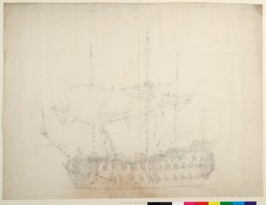 Ein englisches Drittklasseschiff mit 60 Kanonen, von der Backbordseite gesehen, ca. 1673 von Willem van de the Elder Velde