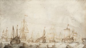 Niederländische Heringsfischereifahrzeuge in der Nordsee von Willem van de the Elder Velde