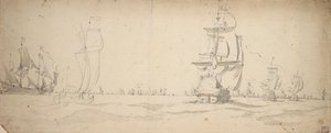 Niederländische Schiffe laufen auf die Hauptflotte zu, Mai? 1672, ca. 1672 (Graphit, Grauwaschung) von Willem van de the Elder Velde