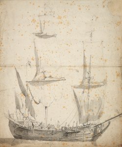 Porträt eines kleinen niederländischen Handelsschiffs, ca. 1665