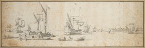 Zwei Dogger und ein Schiff vor Anker in einem Hafen, ca. 1681