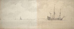 Ein niederländisches Kriegsschiff vor Anker, ca. 1666 (Graphit) von Willem van de Velde the Younger