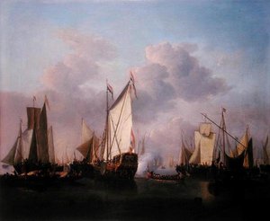 Eine Staatsyacht und andere Schiffe bei sehr leichtem Wind, ca. 1655 von Willem van de Velde the Younger