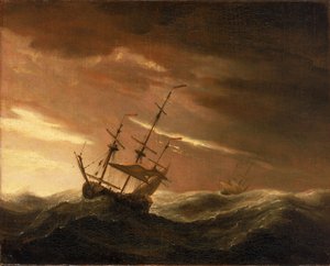 Ein englisches Schiff in einem Sturm, spätes 17. Jahrhundert
