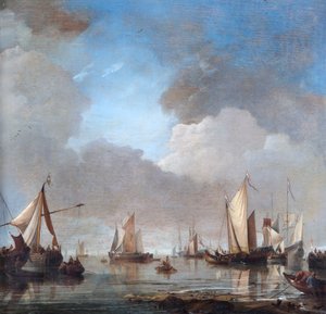 Große Schiffe und Boote in ruhigem Wasser