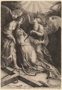 Mater Dolorosa kniend, unterstützt von zwei Engeln von Willem van der Leeuw after Sir Peter Paul Rubens