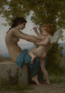 Ein junges Mädchen verteidigt sich gegen Eros, ca. 1880 von William Adolphe Bouguereau