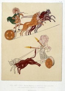 Allegorische Figuren der Sonne und des Mondes - in "Die Miniaturen und Ornamente der angelsächsischen und irischen Manuskripte" von William (1824  after 1913) Day