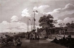 Ansicht des Pao-Yng-Sees, wo er durch einen Erddamm vom Großen Kanal getrennt ist, graviert von William und Elizabeth Ellis, veröffentlicht von G. Nicol von William (after) Alexander
