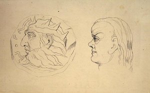 Vorderseite der Münze von Nebukadnezar und ein Kopf von Krebs, aus J. Varleys 