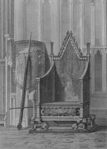 Der Krönungsstuhl der englischen Souveräne, mit dem Schild und Schwert von Edward dem Dritten, Westminster Abbey von William (after) Capon