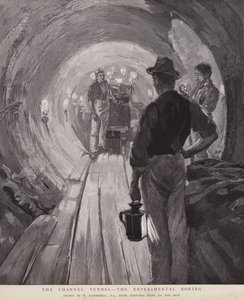 Der Ärmelkanaltunnel - Das experimentelle Bohren (Lithografie) von William (after) Hatherell