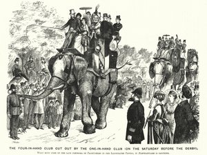 Punch-Karikatur: Der Four-in-Hand Club wird vom One-in-Hand Club ausgestochen (am Samstag vor dem Derby) von William (after) Ralston