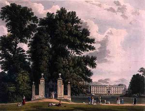 Eingang zur Allee vom Clare Hall Piece (das neue Gebäude von Kings), Cambridge, aus 