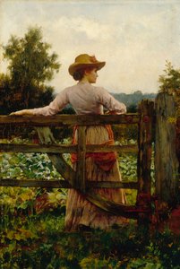 Der Treffpunkt, Frau lehnt an einem Tor von William A. Breakspeare
