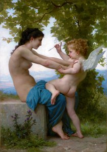 Ein junges Mädchen verteidigt sich gegen Eros von William Adolphe Bouguereau
