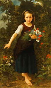 Kleines Mädchen am Bach mit einem Blumenstrauß, 1886