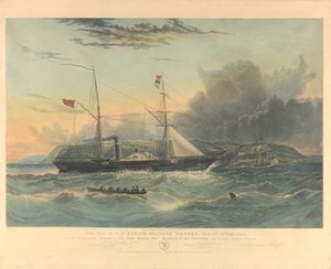 Diese Ansicht der H.M. Dampffregatte Geyser, als sie vor Mt. Edgecombe war... gewidmet Sir John Barrow... von William Adolphus Knell