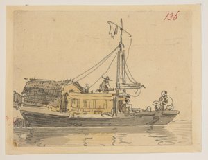 136. Eine Dschunke, aus einem Album von 372 Zeichnungen von Landschaften, Küstenlinien, Kostümen und Alltagsleben, erstellt während Lord Macartneys Gesandtschaft an den Kaiser von China, zwischen 1792 und 1794 (Bleistift & Aquarell auf Papier) von William Alexander