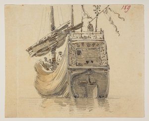 159 Ein Boot, aus einem Album mit 372 Zeichnungen von Landschaften, Küstenlinien, Kostümen und Alltagsleben, erstellt während der Gesandtschaft von Lord Macartney zum Kaiser von China, zwischen 1792 und 1794 (Bleistift und Aquarell auf Papier) von William Alexander