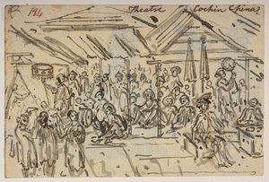 Theater. Cochin China, aus einem Album mit 372 Zeichnungen von Landschaften, Küstenlinien, Kostümen und Alltagsleben, erstellt während der Botschaft von Lord Macartney an den Kaiser von China, zwischen 1792 und 1794 von William Alexander