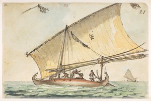 Boot in Cochin China, aus einem Album mit 372 Zeichnungen von Landschaften, Küstenlinien, Kostümen und Alltagsleben, erstellt während der Botschaft von Lord Macartney an den Kaiser von China, zwischen 1792 und 1794