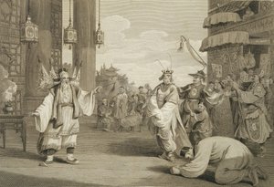 Eine Szene in einem historischen Stück auf der chinesischen Bühne, graviert von James Heath, veröffentlicht von G. Nicol, 1796 von William Alexander