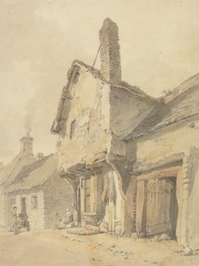 Eine Dorfstraße, Figuren bei alten Cottages