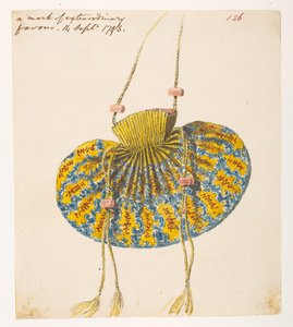 Ein Zeichen außergewöhnlicher Gunst, Seidenbeutel, der George Thomas Staunton vom Kaiser Kien Lung gegeben wurde, aus einem Album von 372 Zeichnungen von Landschaften, Küstenlinien, Kostümen und Alltagsleben während der Botschaft von Lord Macartney an den  von William Alexander