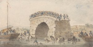 Überreste einer Brücke bei San-Sien-Wey am Pei-Ho in der Nähe von Tong-Tcheou, 15. August 1793 von William Alexander