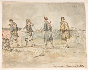 Fährtenleser bei Regenwetter, aus einem Album mit 278 Zeichnungen von Landschaften, Küstenlinien, Kostümen und Alltagsleben, gemacht während der Botschaft von Lord Macartney an den Kaiser von China (Bleistift & Aquarell auf Papier) von William Alexander