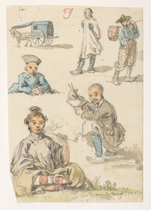 Studien von Chinesen, aus einem Album mit 372 Zeichnungen von Landschaften, Küstenlinien, Kostümen und Alltagsleben, erstellt während der Botschaft von Lord Macartney an den Kaiser von China, zwischen 1792 und 1794