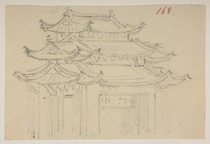 168 Tempel, aus einem Album von 372 Zeichnungen von Landschaften, Küstenlinien, Kostümen und Alltagsleben während der Botschaft von Lord Macartney an den Kaiser von China, zwischen 1792 und 1794 von William Alexander