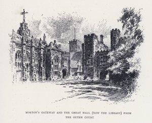 Mortons Tor und die Große Halle (jetzt die Bibliothek) vom äußeren Hof (Stich) von William Alexander Ansted