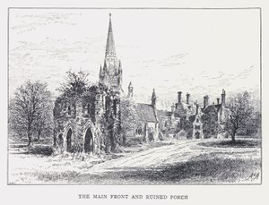 Die Hauptfront und die zerstörte Veranda (Stich) von William Alexander Ansted