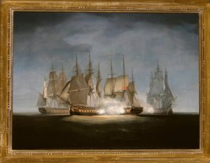 HMS Sibylle feuert auf die Forte, 1799, Gemälde von W. Anderson
