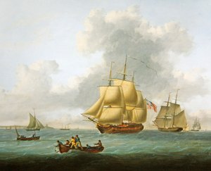 Kriegsschiffe, Handelsschiffe und kleinere Boote an der Mündung der Themse von William Anderson