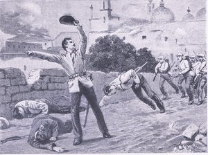 Eroberung der Charbagu-Brücke, Lucknow, 25. September 1857, Illustration aus British Battles on Land and Sea, 1915 von William Barnes Wollen